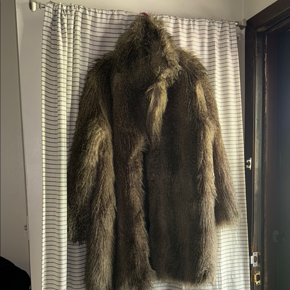 H&M Faux Fur Coat with Gray and Pink Accents